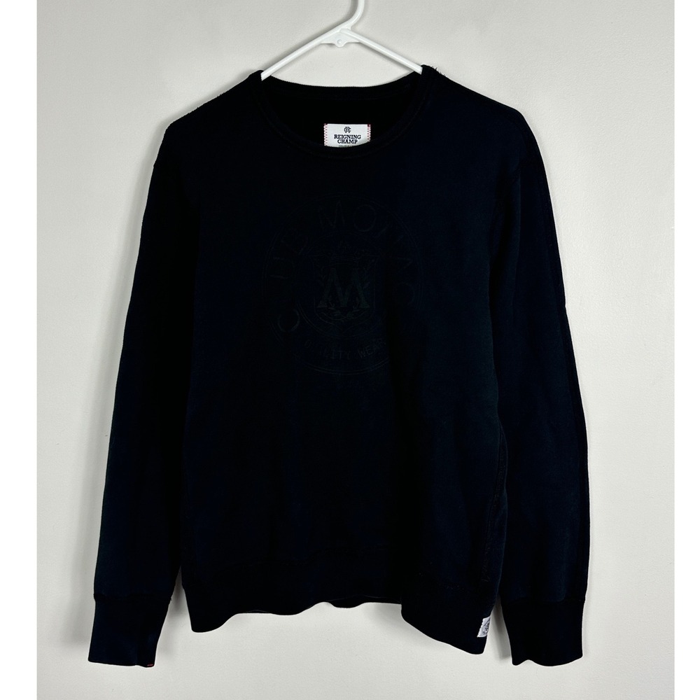 Reigning Champ Club Monaco Canada Mens Sweatshirt Small Logo Black Crewneck Y2K